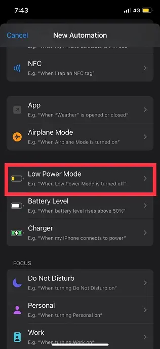 «Low Power Mode» را پیدا نمایید و آن را انتخاب نمایید.
